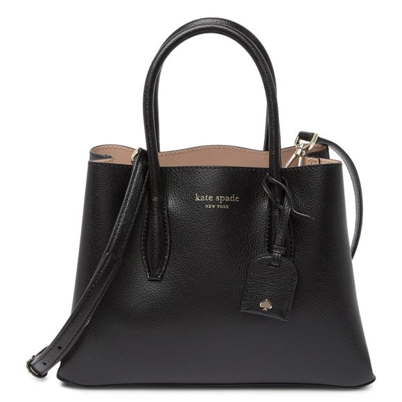 Kate Spade Eva Small Leather Satchel Handbag Black w/ Silver Hardware - Picture 2 of 5